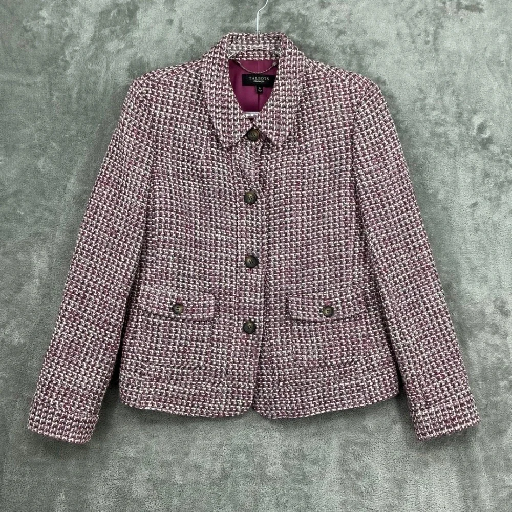 Talbots Jacket Womens Size 10 Tweed Wool Blend Blazer Office Career Preppy Pink